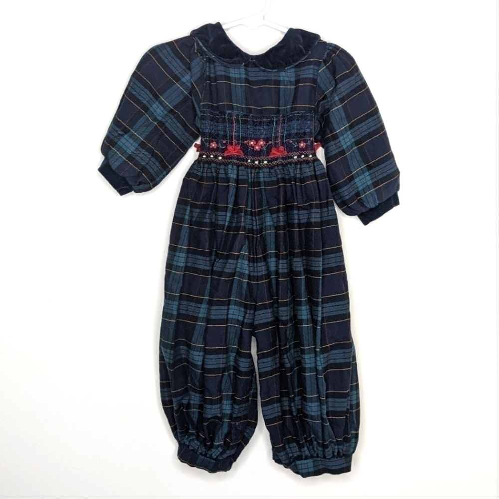 Vintage CC Baby Plaid Smocked Romper 12m